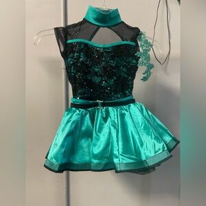 Weissman Green and Black Dance Costume with Flared Skirt